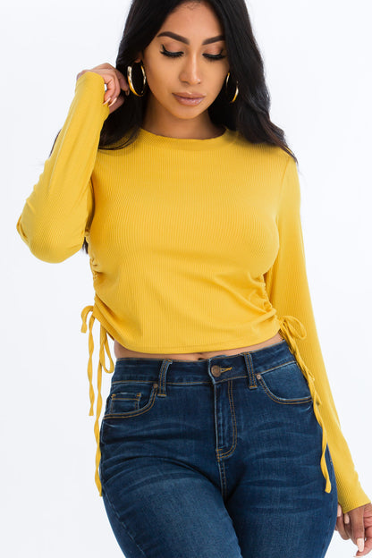[$2/piece] Ruched Side Long Sleeve Ribbed Top