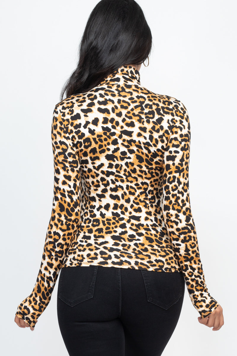 [$3/piece] Leopard Print Mock Neck Long Sleeve Top