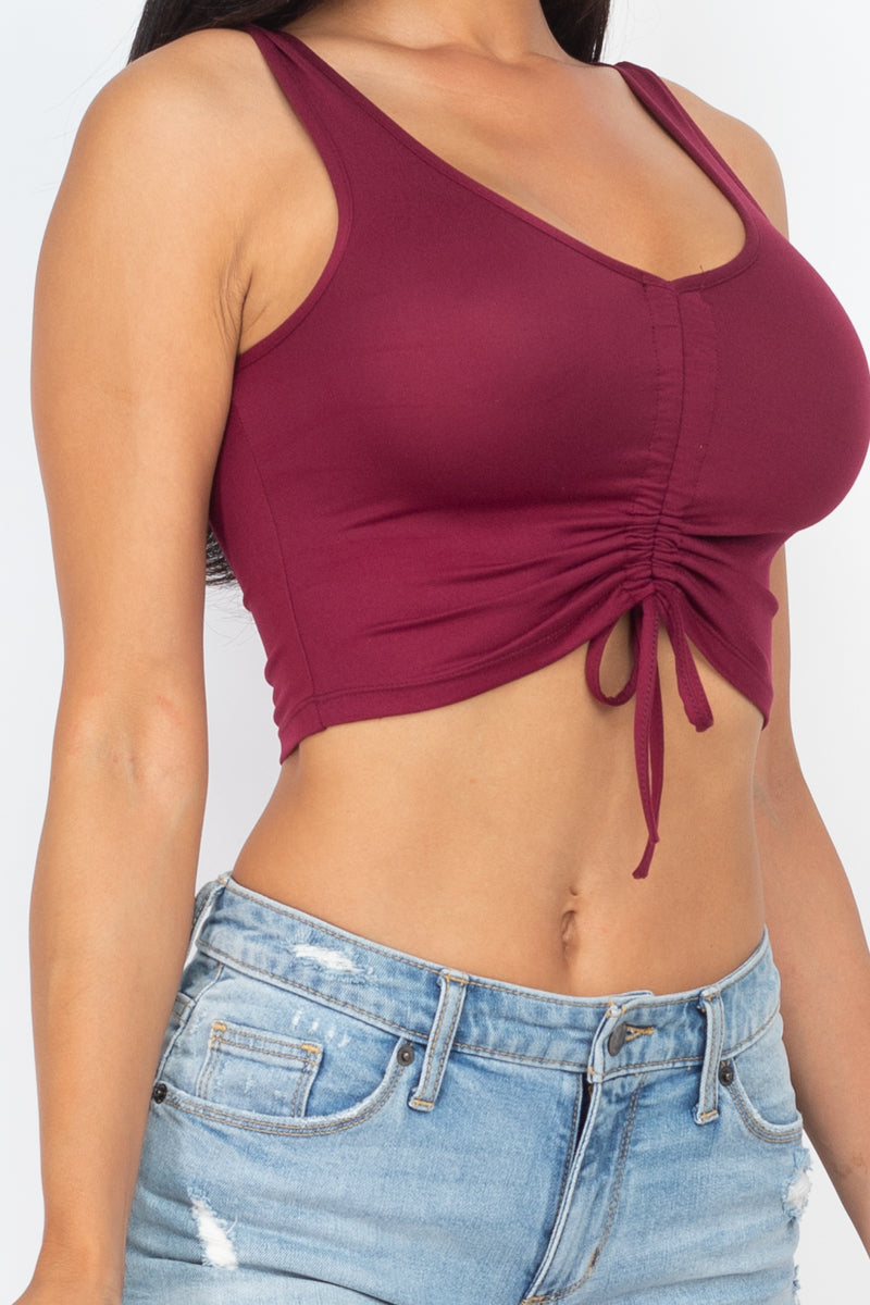 Sleeveless Adjustable Ruched Front Crop Top - Capella Apparel