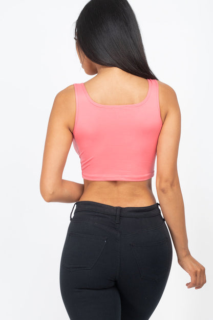 Sleeveless Adjustable Ruched Front Crop Top - Capella Apparel