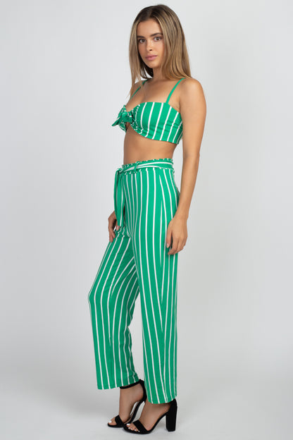 [$3/piece] Striped Front Tie Top and Pants Set