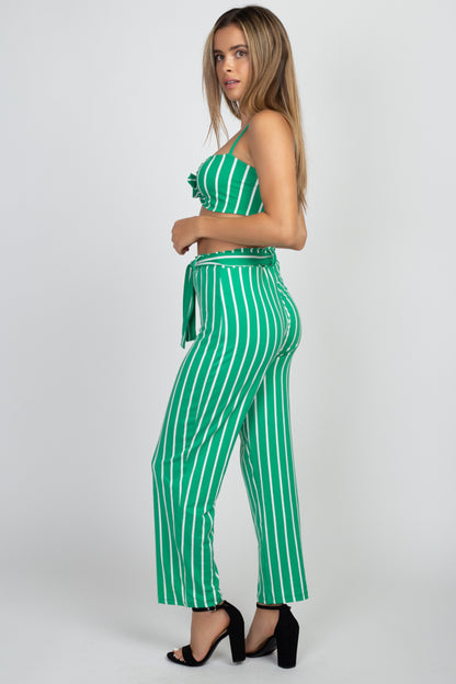 [$3/piece] Striped Front Tie Top and Pants Set