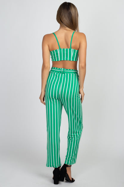 [$3/piece] Striped Front Tie Top and Pants Set