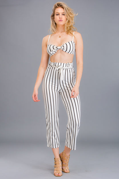 [$3/piece] Striped Front Tie Top and Pants Set