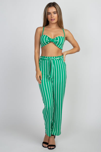 [$3/piece] Striped Front Tie Top and Pants Set