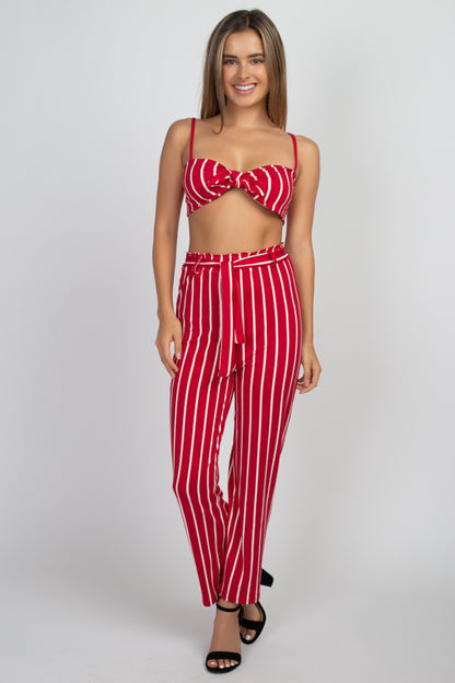 [$3/piece] Striped Front Tie Top and Pants Set