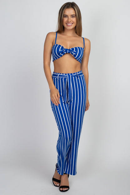 [$3/piece] Striped Front Tie Top and Pants Set