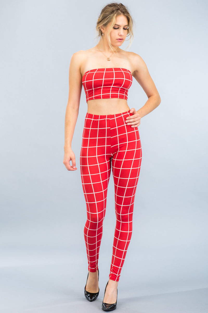 [$3/piece] Grid Printed Tube Top & leggings set