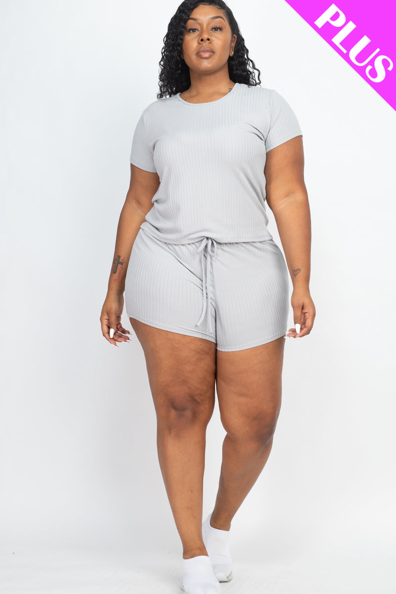 [$5/piece] Plus Size Ribbed Short Sleeve Top & Shorts Set