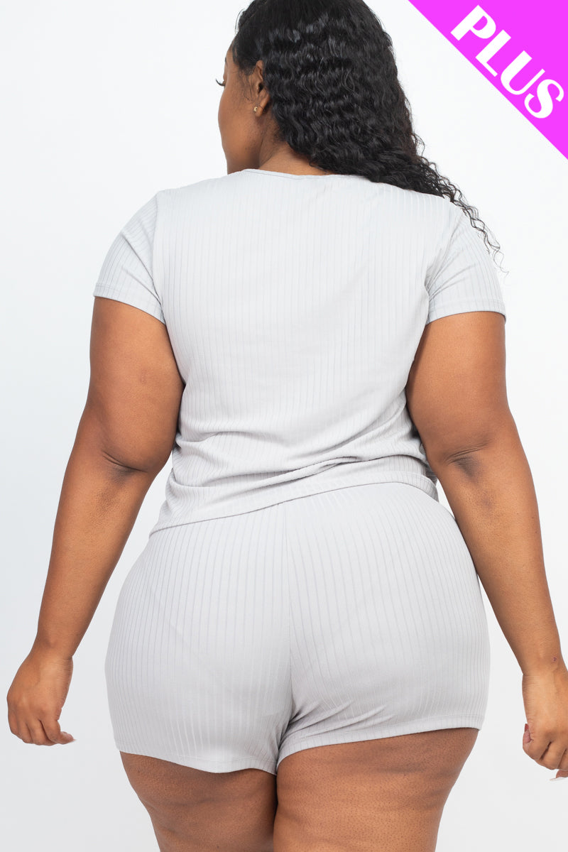 [$5/piece] Plus Size Ribbed Short Sleeve Top & Shorts Set