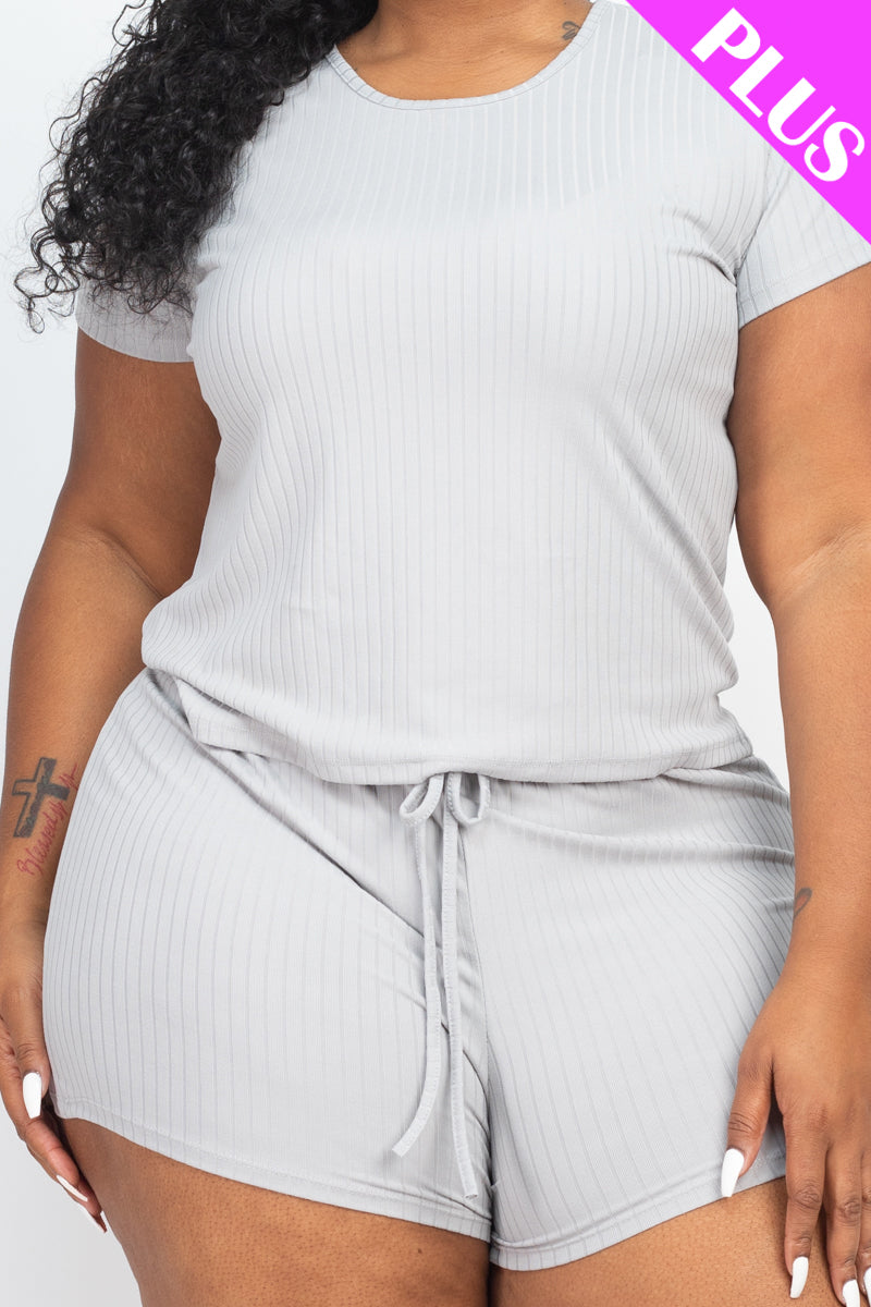 [$5/piece] Plus Size Ribbed Short Sleeve Top & Shorts Set