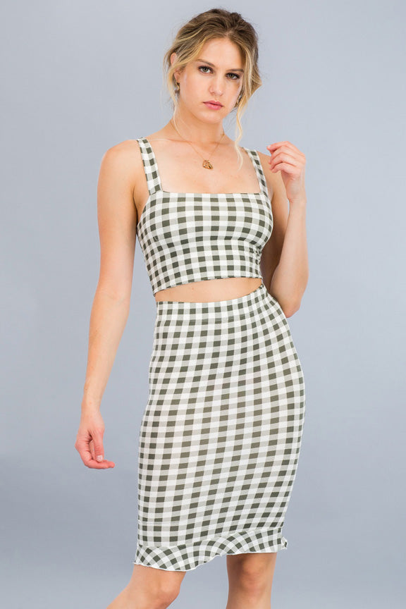 [$3/piece] Check Print Cropped Cami Top & Skirt Set