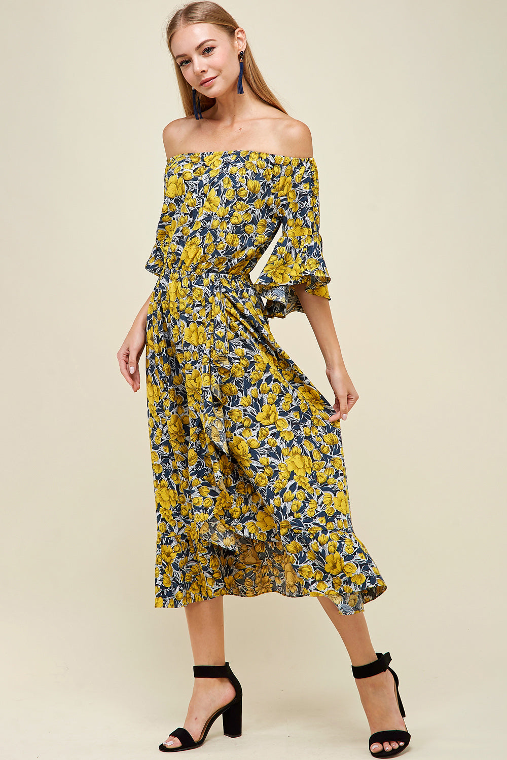 [$6/piece] Floral Ruffle Off Shoulder Dress