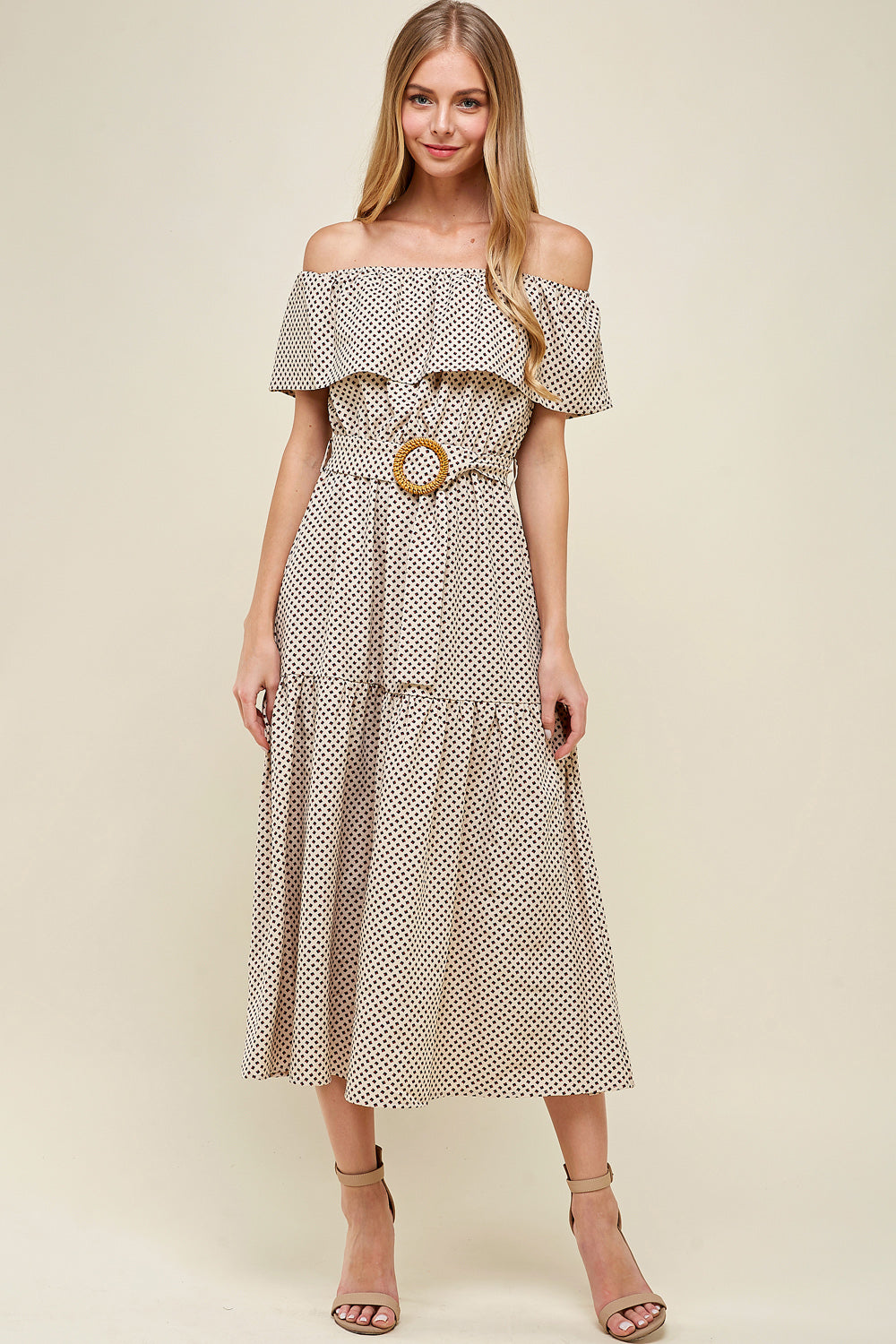 [$6/piece] Belted Off-Shoulder Ruffle Dress