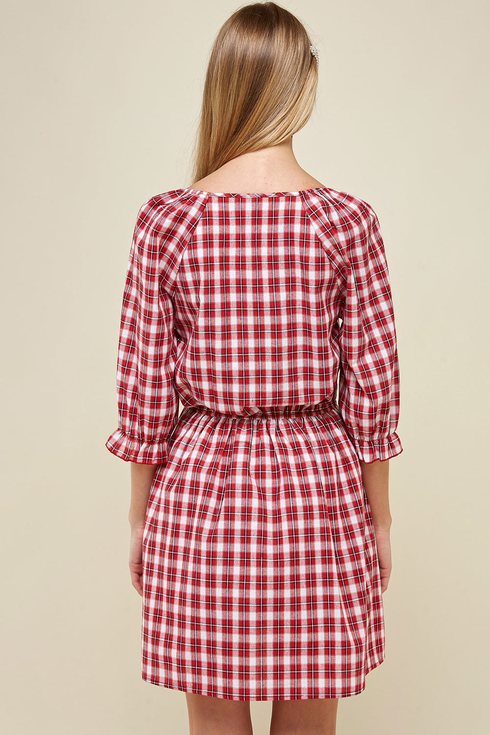 [$5/piece] Plaid Printed 3/4 Sleeve Short Dress