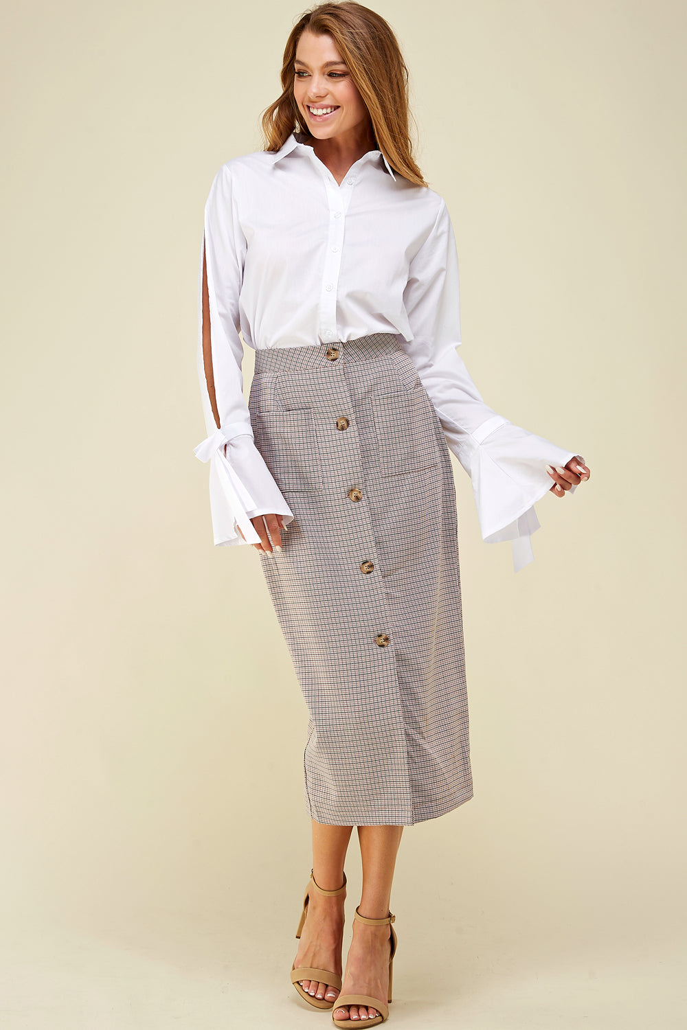 [$4/piece] Button down pattern pencil skirt