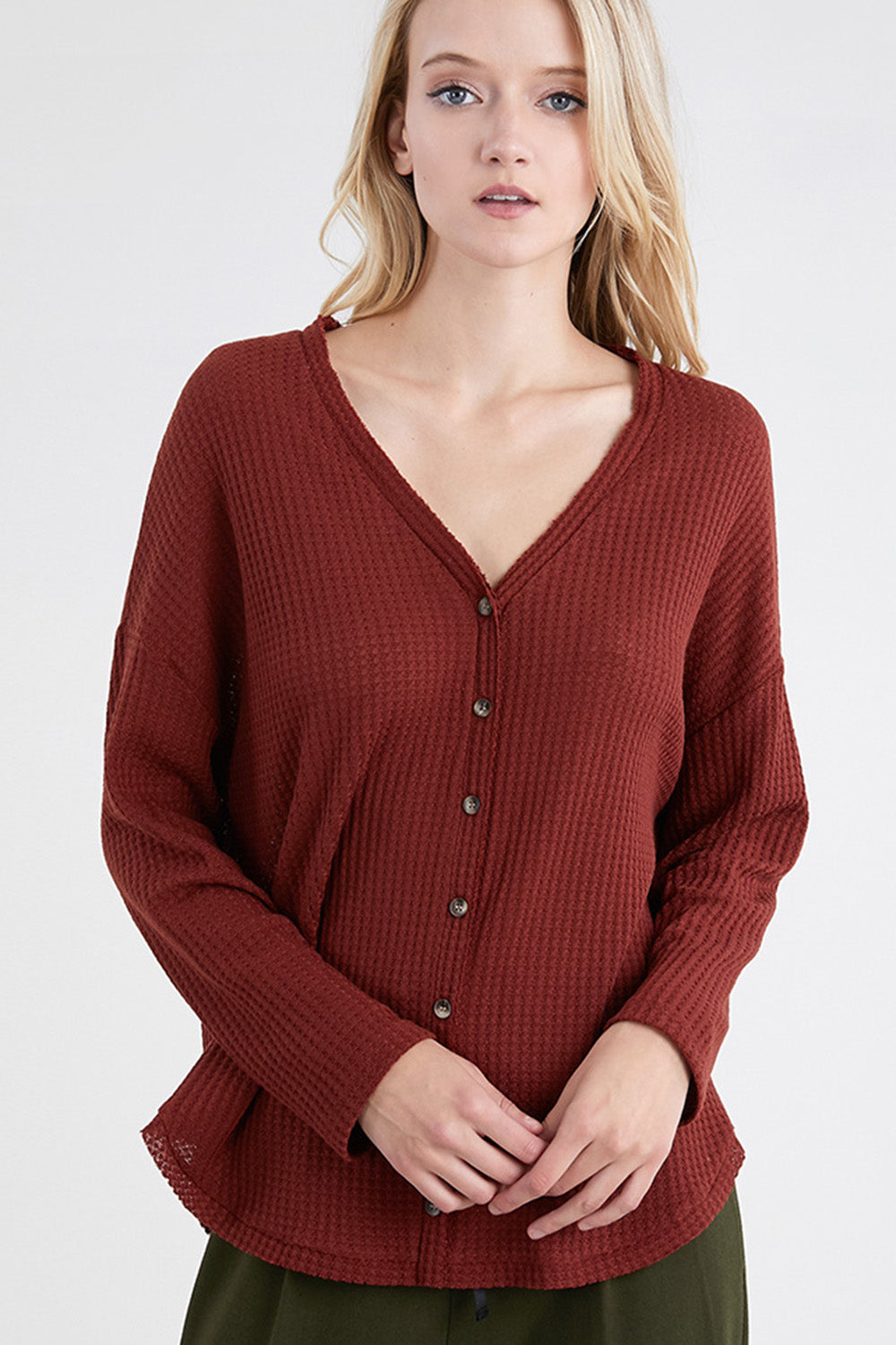 [$3/piece] Button Down Waffle Knit Top