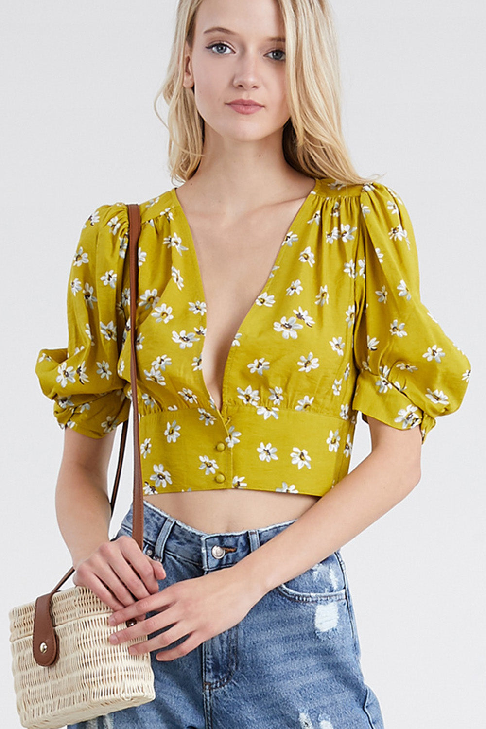 [$4/piece] Floral bubble sleeves top